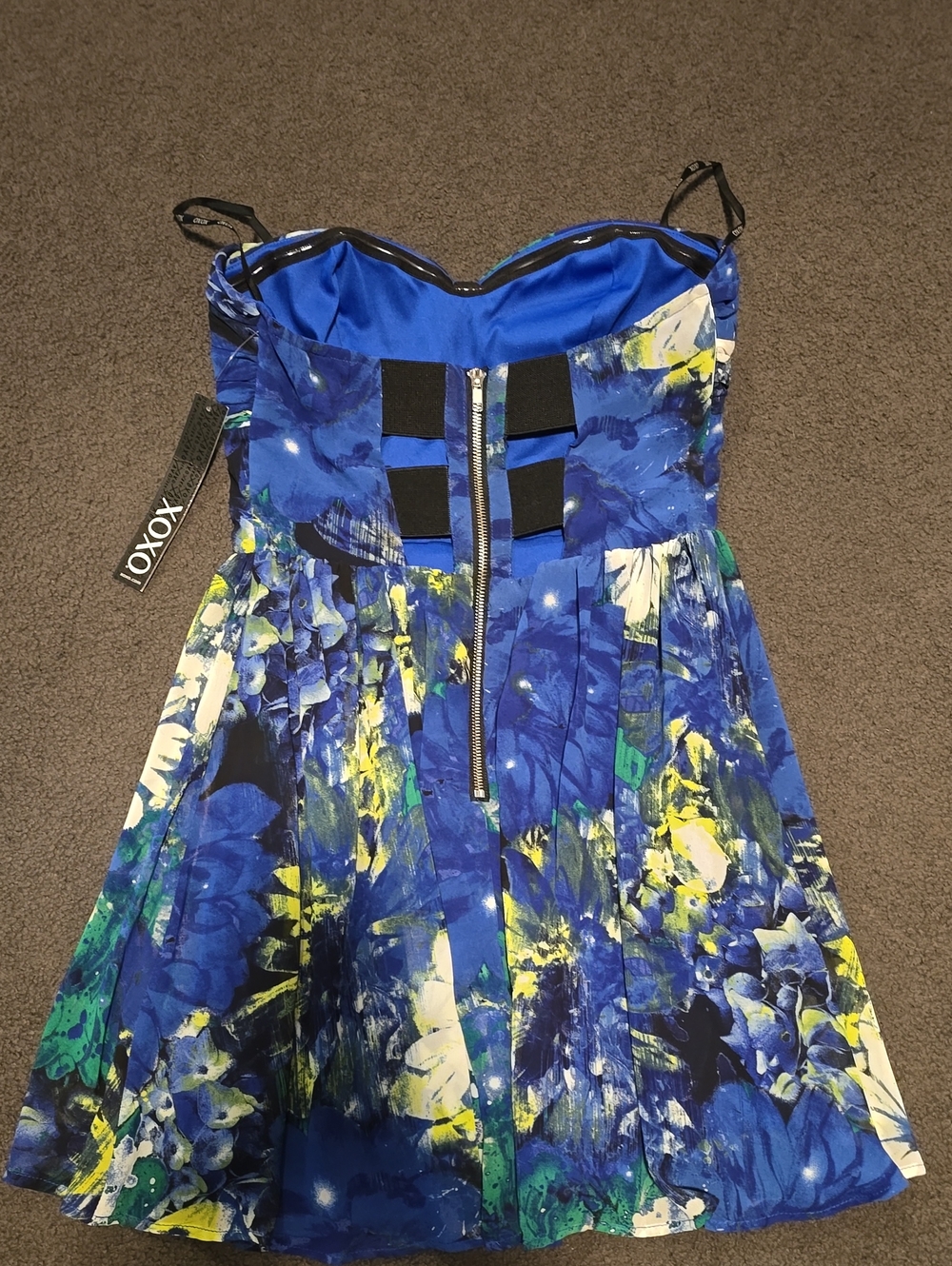 XOXO Royal Blue Floral Strapless Skater Dress